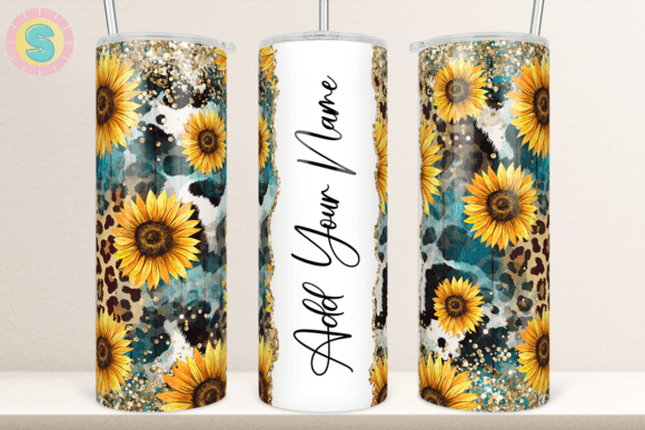 20Oz Sunflower Teal Wood Tumbler Wrap Graphics