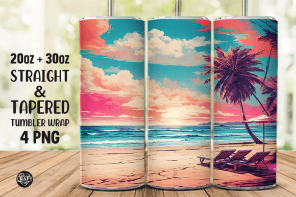 Beach Tumbler Wrap 20oz Skinny PNG Graphics