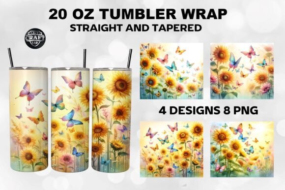 Butterfly with Sunflowers Tumbler Wrap Graphics