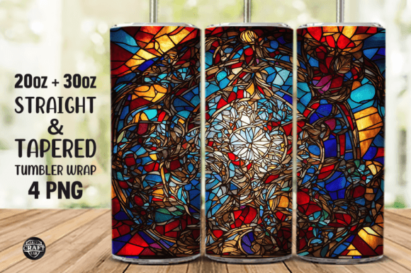 Christmas Stained Glass Tumbler Wrap PNG Graphics