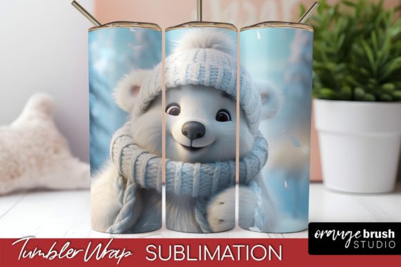 Christmas Tumbler Wrap, White Bear PNG: Graphics for Tumbler Wraps