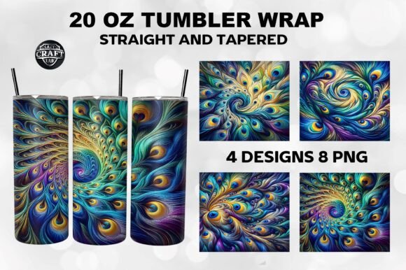 Colorful Peacock Feathers Tumbler Wrap Graphics