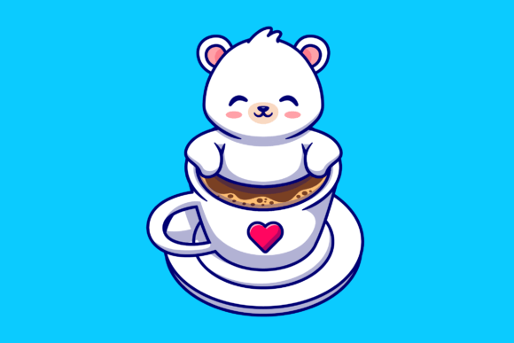 Cute Baby Polar Bear in Coffee Cup Graphics & Illustrations