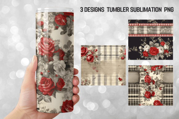 Dark Vintage Rose Tumbler Wrap Design: Graphics for Crafts & Content