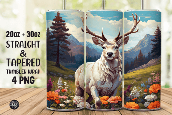 Deer Field of Flowers Tumbler Wrap PNG: Graphics for Tumbler Wraps