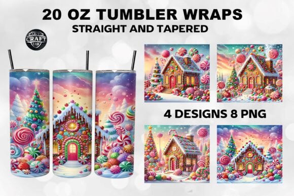 Gingerbread House with Candy Tumbler PNG: Graphics for Tumbler Wraps