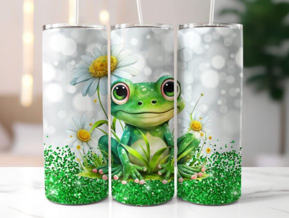 Glitter Floral Frog Tumbler Wrap PNG: Graphics for Playful Editorial Branding