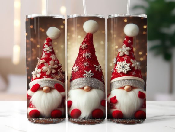 Gold Glitter Christmas Gnome Tumbler PNG: Graphics & Tumbler Wraps