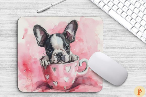 Kawaii Boston Terrier Puppy in Cup Graphics & Backgrounds