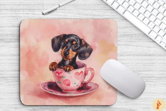 Kawaii Dachshund Puppy in Cup Graphics & Backgrounds