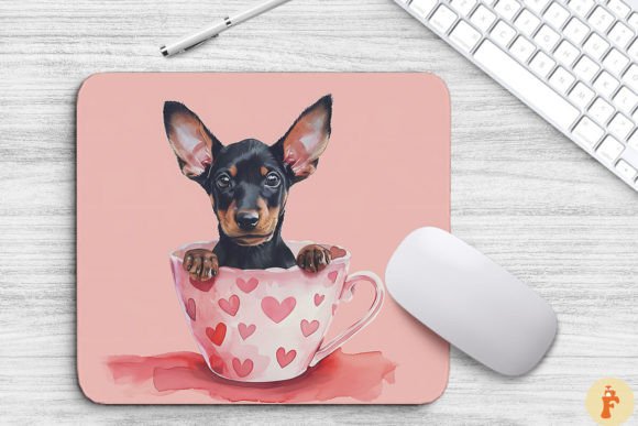 Kawaii Doberman Pinscher Puppy in Cup Graphics & Backgrounds
