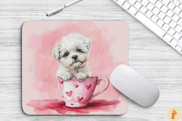 Kawaii Maltese Puppy in Cup Graphics & Backgrounds