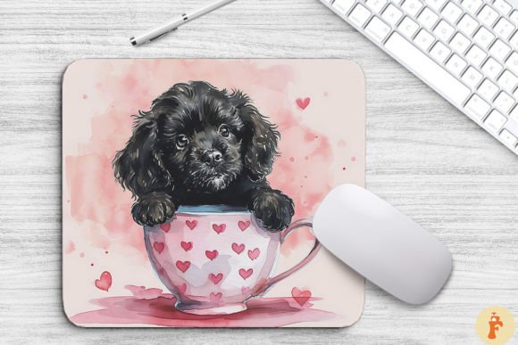 Kawaii Newfoundland Puppy in Cup Graphics & Backgrounds