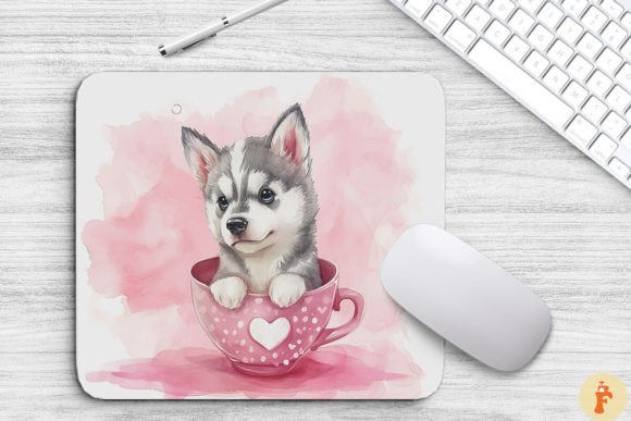 Kawaii Siberian Husky Puppy in Cup Graphics & Backgrounds