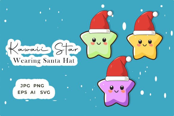 Kawaii Star Wearing Santa Hat: Graphics & Illustrations