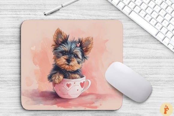 Kawaii Yorkshire Terrier Puppy in Cup Graphics & Backgrounds