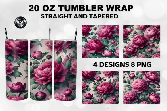 Magenta Peony Floral Tumbler Wrap 20oz Graphics