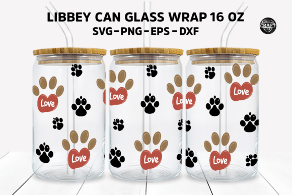 Paw Valentine Love Can Glass Wrap SVG: Graphics for Tumbler Wraps