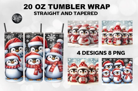 Penguins Santa Hats Christmas Tumbler Graphics & Tumbler Wraps