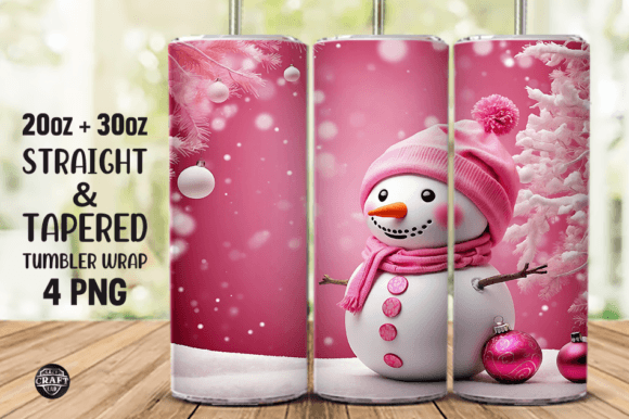 Pink Snowman Christmas Tumbler Wrap 20oz Graphics