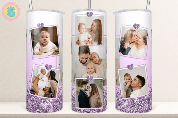 Purple Glitter Photo Frame Tumbler Wrap: Graphics for Crafts