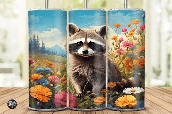 Raccoon Flowers Tumbler Wrap 20oz PNG: Graphics for Authentic Tumbler Wraps