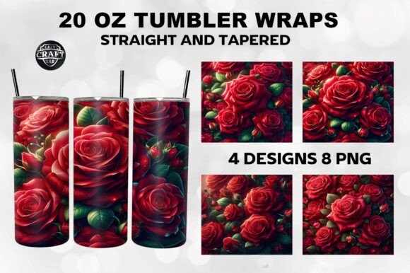 Red Roses Skinny 20oz Tumbler Wraps PNG Graphics