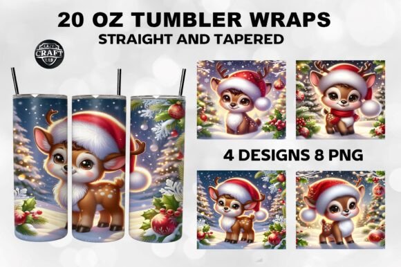 Reindeer with Santa Hat Tumbler Wrap PNG: Graphics for Festive Tumbler Wraps
