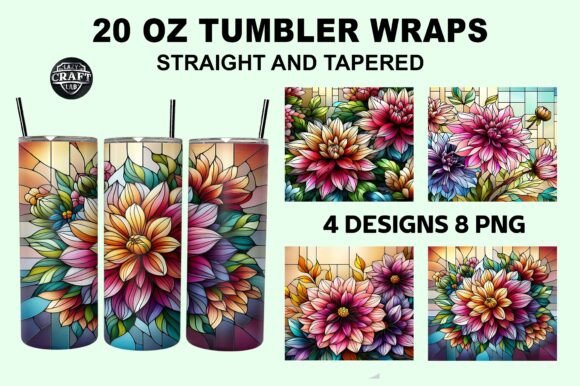 Stained Glass Dahlia Tumbler PNG: Graphics & Tumbler Wraps