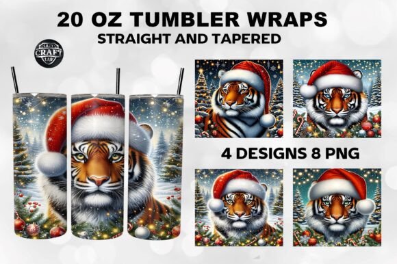 Tiger with Santa Hat Tumbler Wrap 20oz Graphics