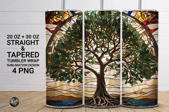 Tree Stained Glass Tumbler Wrap PNG: Graphics for Tumbler Wraps