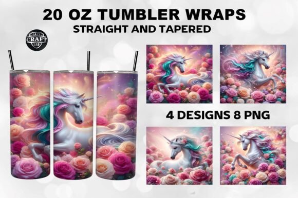 Unicorn with Roses Skinny Tumbler Wrap Graphics
